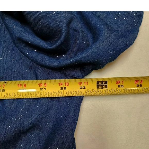 Cathy Daniels Denim Chambray 100% Cotton Button Down Glitter Floral Embroided XL - Picture 5 of 5
